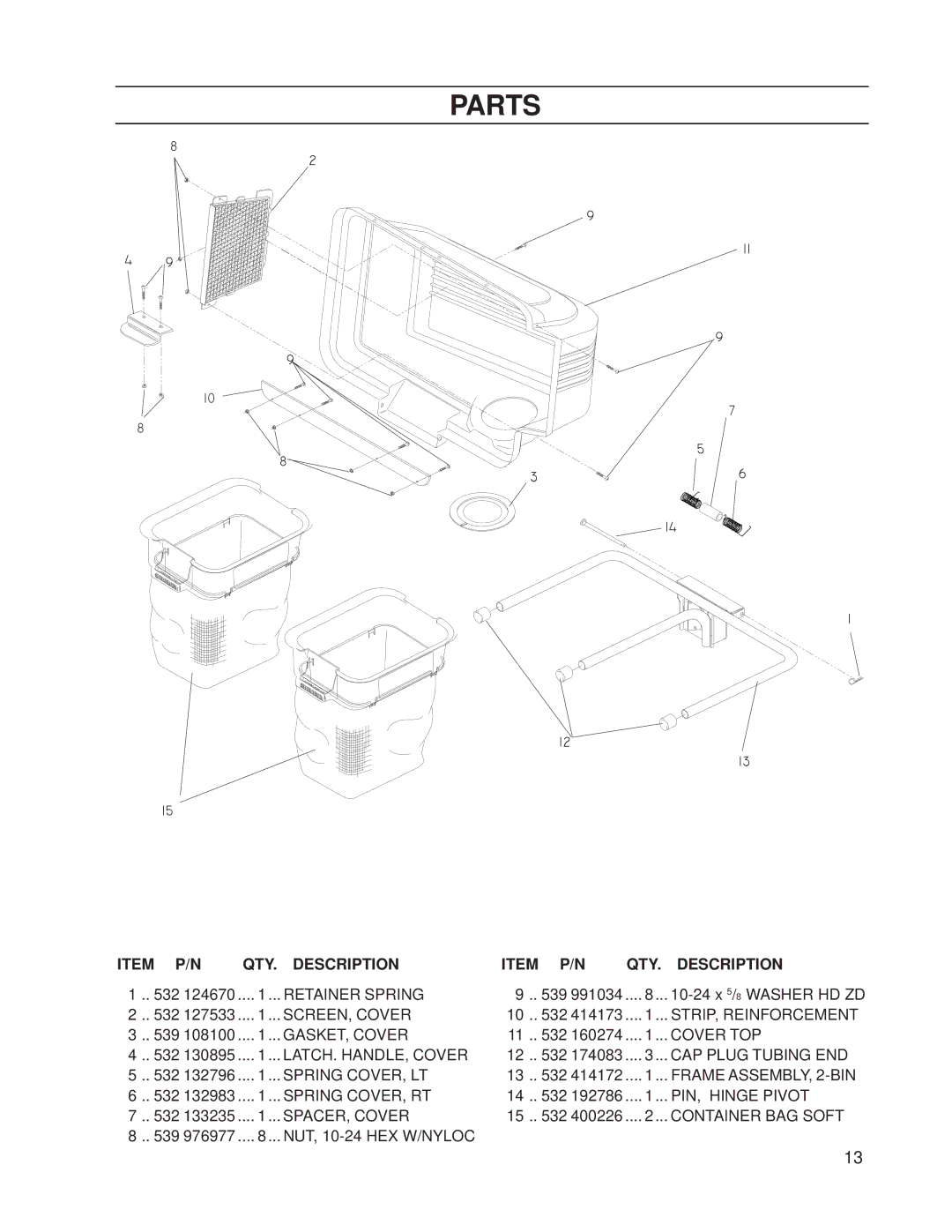 Dixon 539 131305 manual Parts, Description QTY 