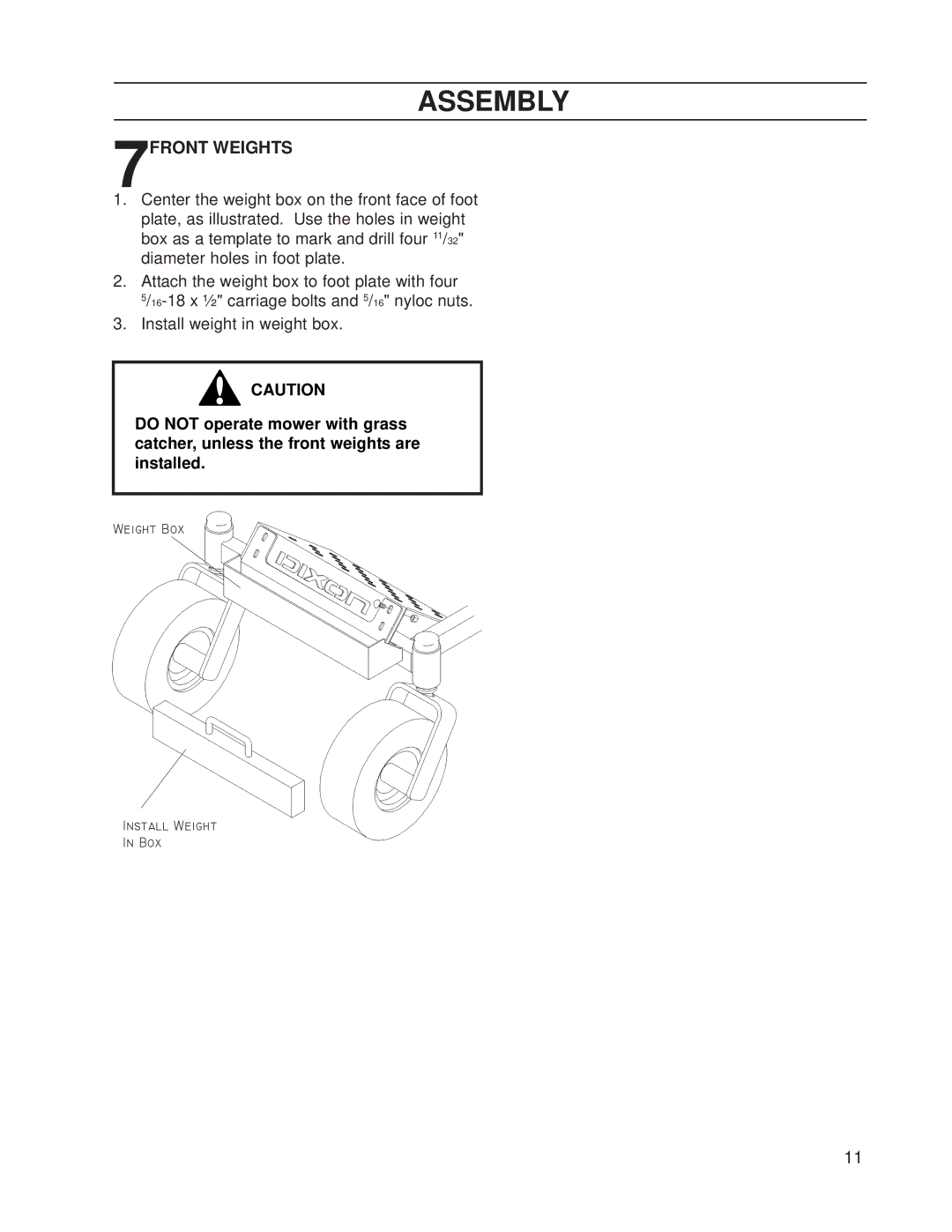 Dixon 539 131388, 539 131354 manual 7FRONT Weights 