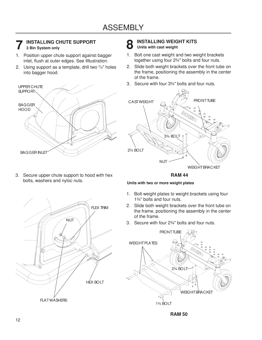 Dixon 539 132397, 539 132252, 539 132250, 539 132251 manual Installing Chute Support, Ram 