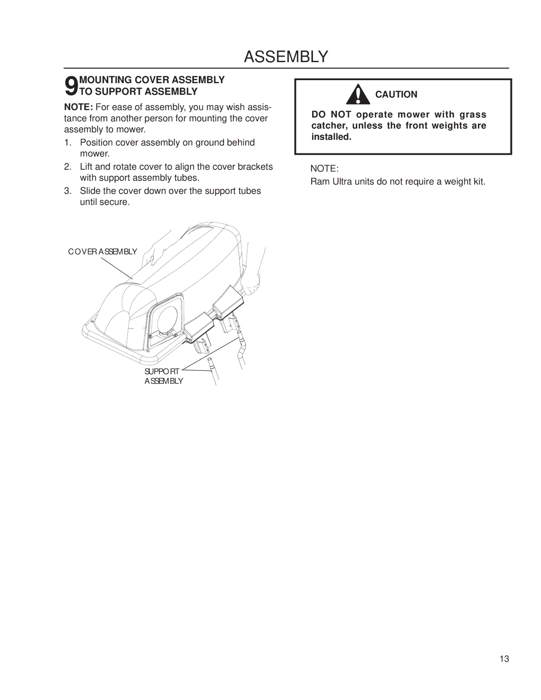 Dixon 539 132252, 539 132397, 539 132250, 539 132251 manual 9MOUNTING Cover Assembly to Support Assembly 