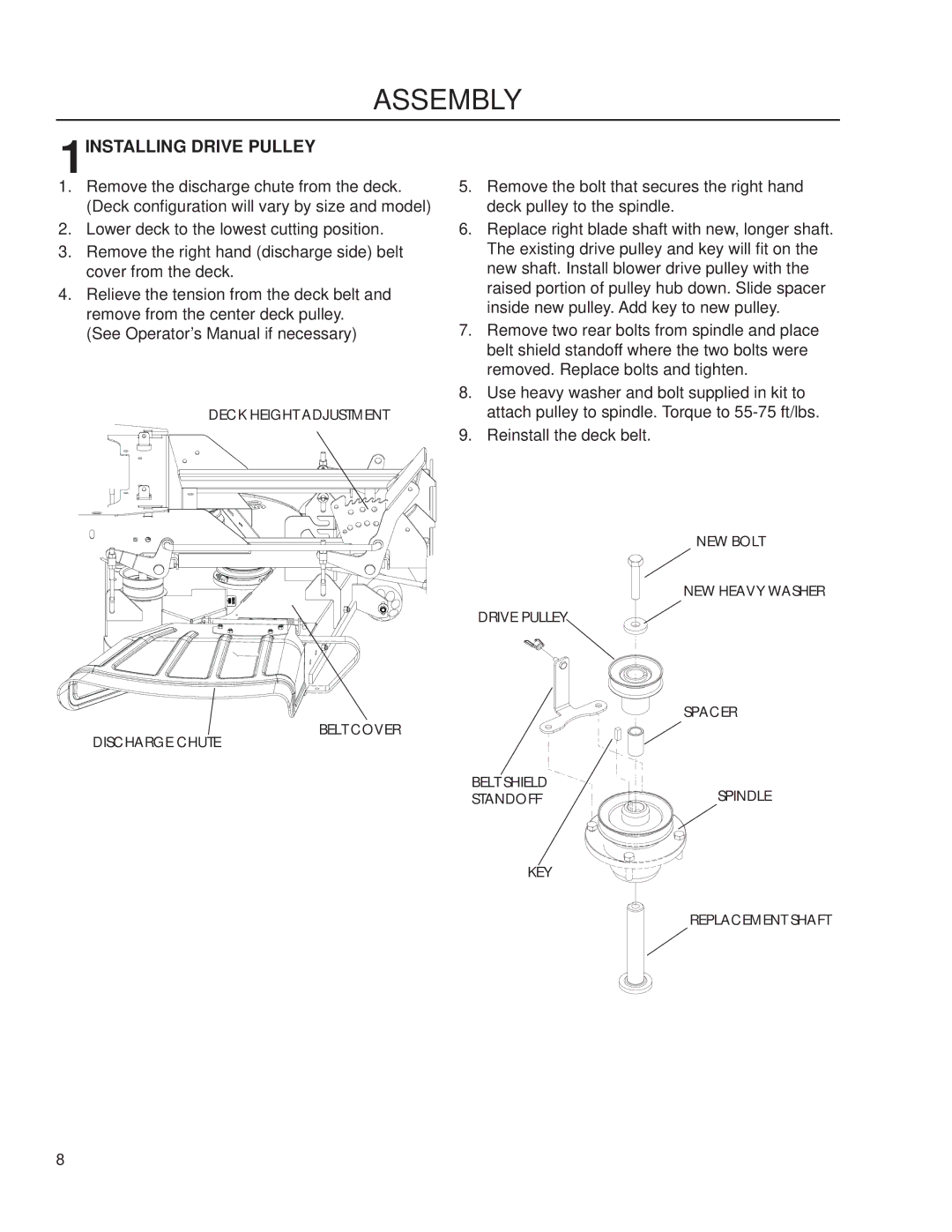 Dixon 539 132397, 539 132252, 539 132250, 539 132251 manual Assembly, 1INSTALLING Drive Pulley 