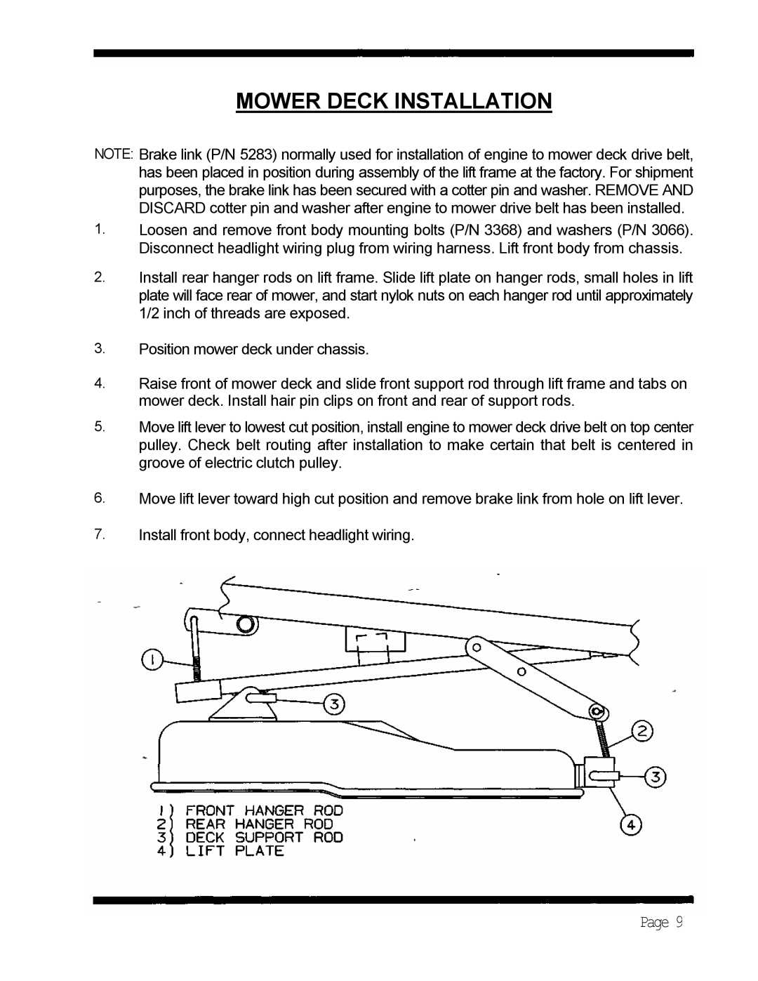 Dixon 5421 manual Mower Deck Installation 