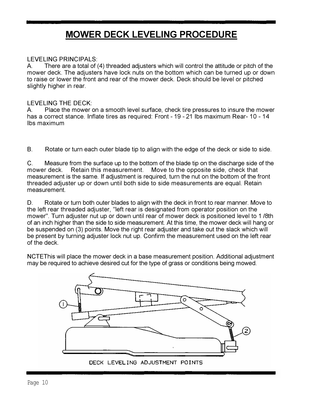 Dixon 5421 manual Mower Deck Leveling Procedure, Leveling Principals 