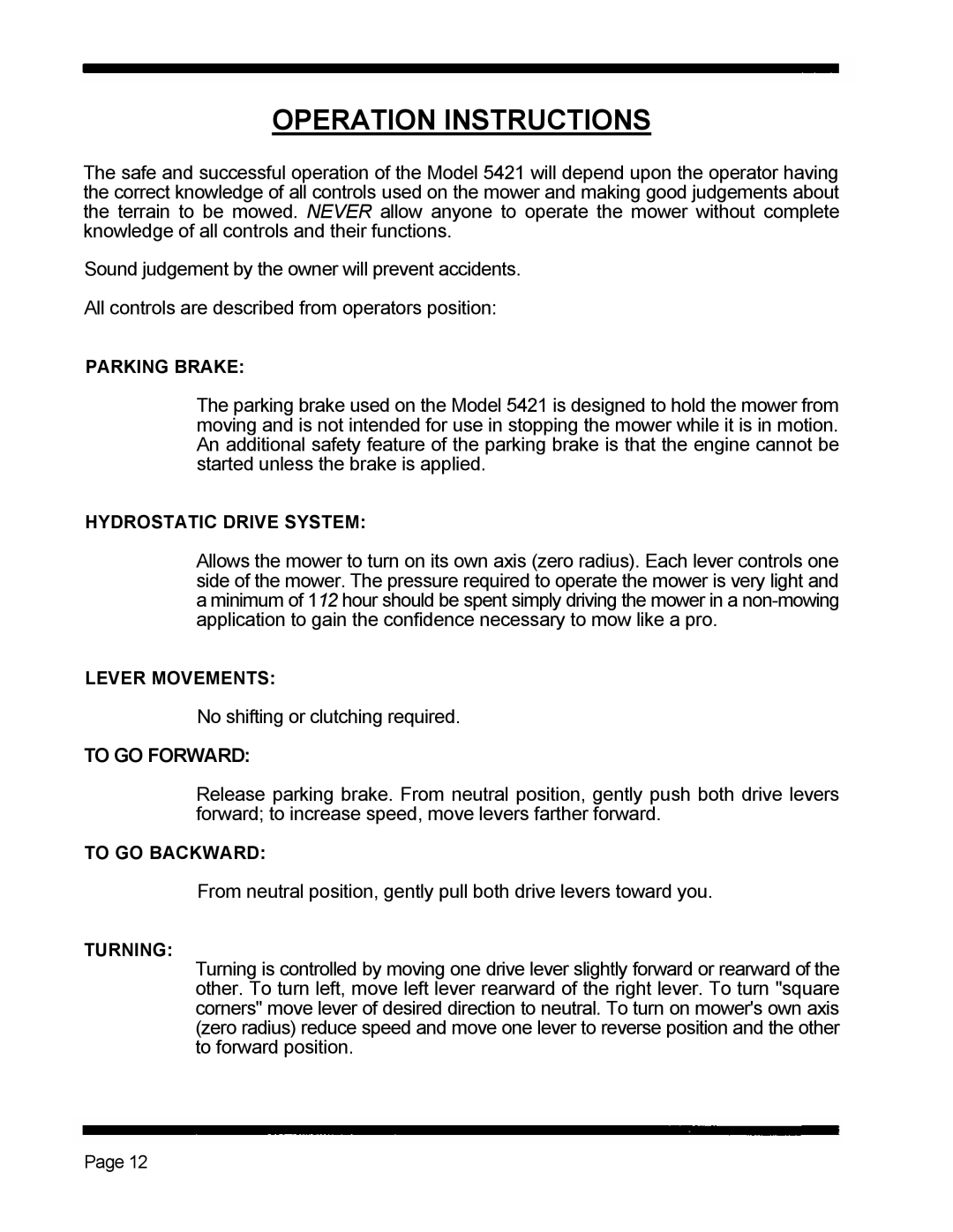 Dixon 5421 manual Operation Instructions, To GO Forward 