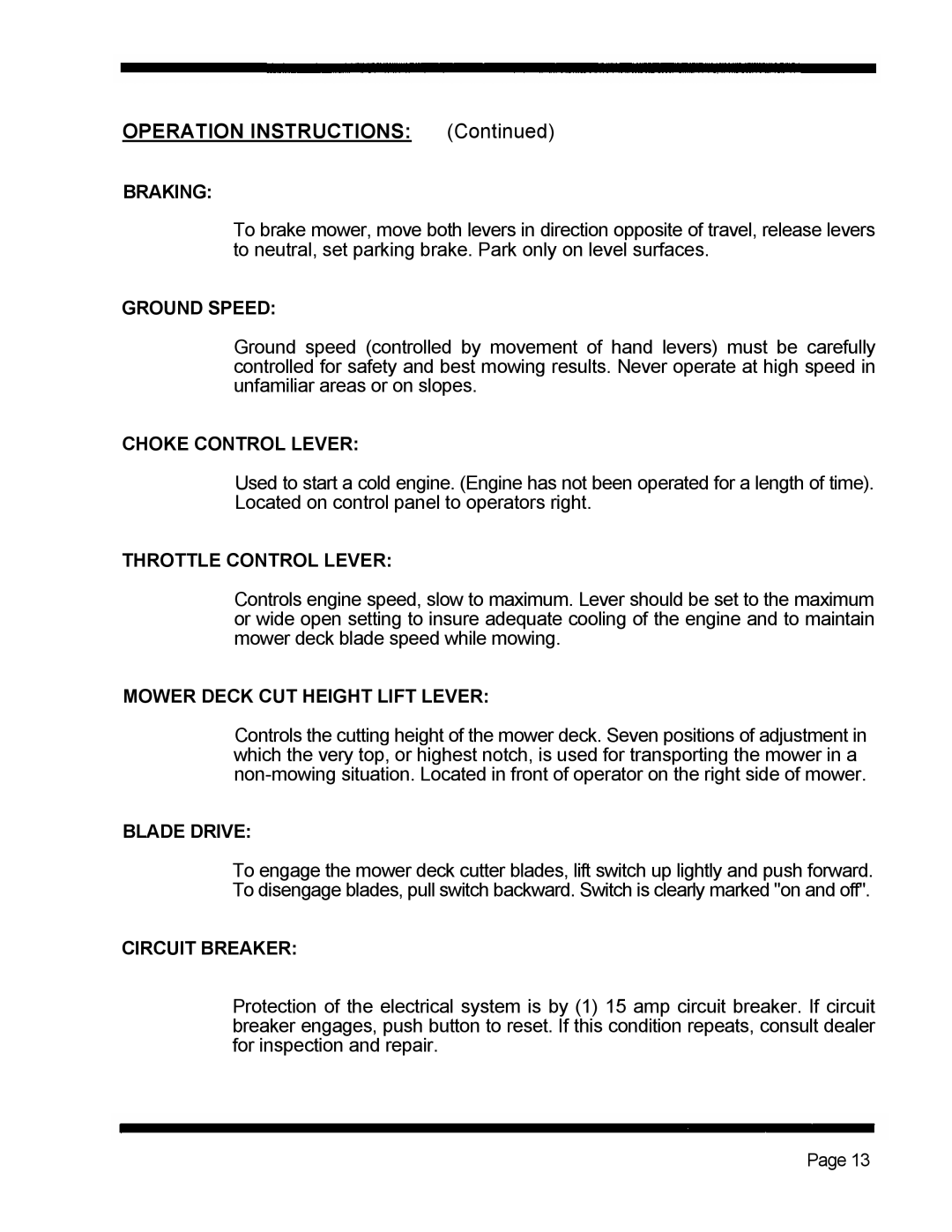 Dixon 5421 manual Operation Instructions 