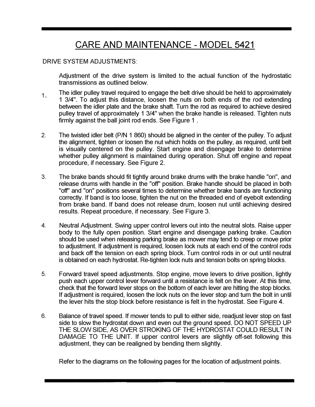 Dixon 5421 manual Care and Maintenance Model 