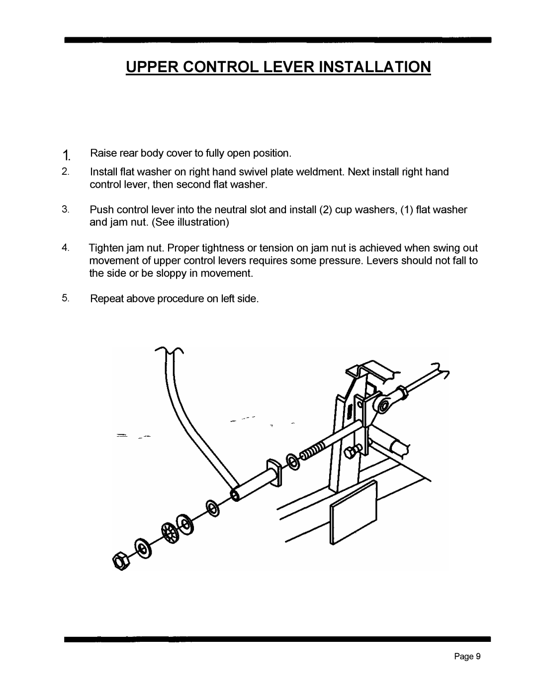 Dixon 5501 manual Upper Control Lever Installation 