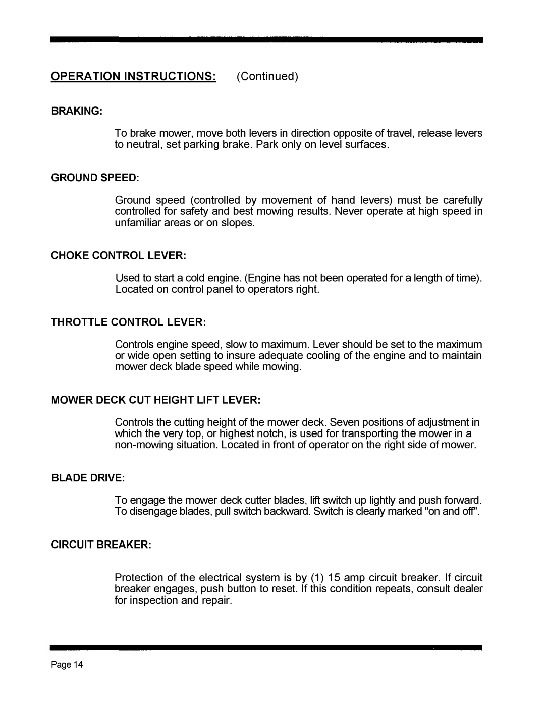 Dixon 5501 manual Operation Instructions 