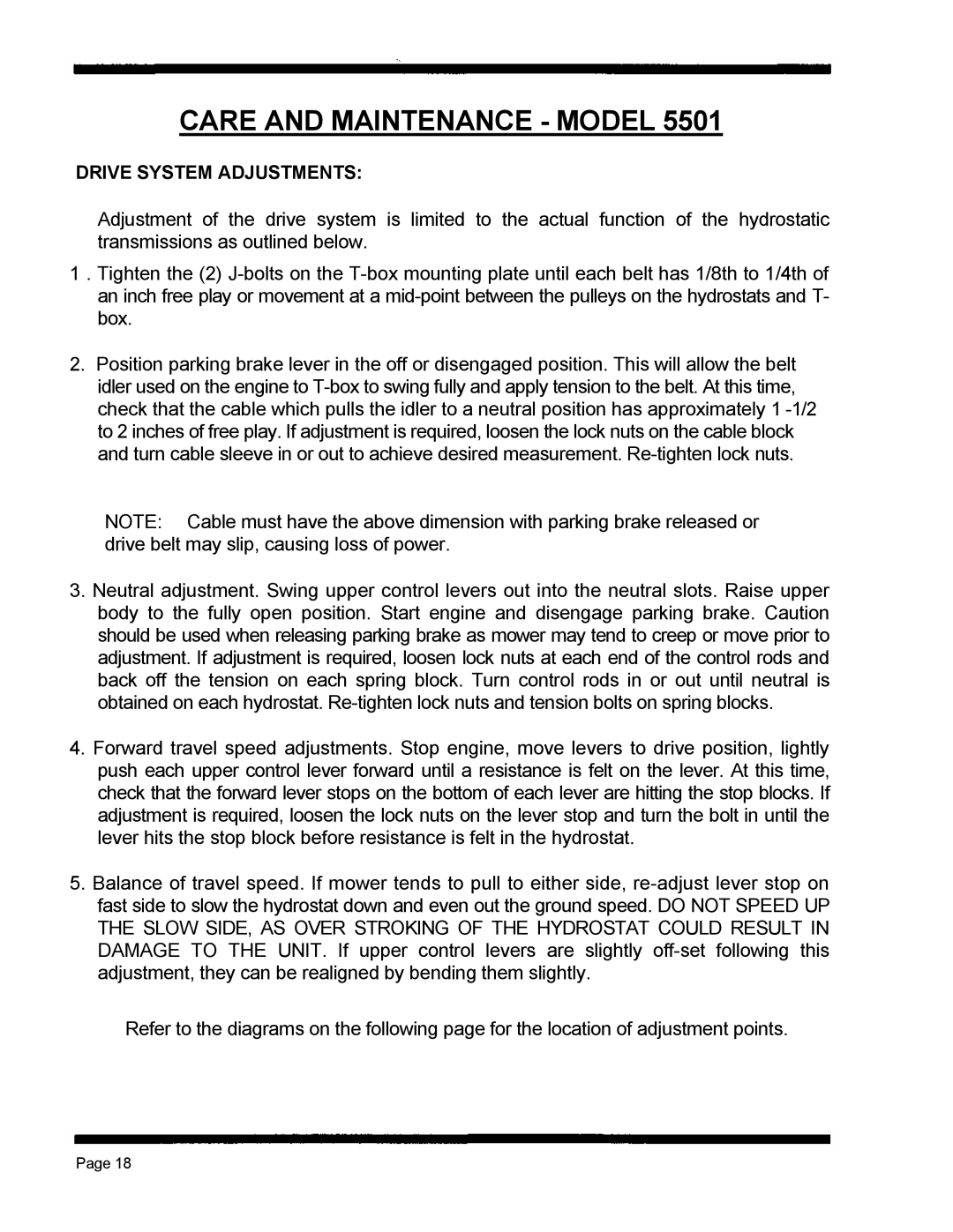 Dixon 5501 manual Drive System Adjustments 