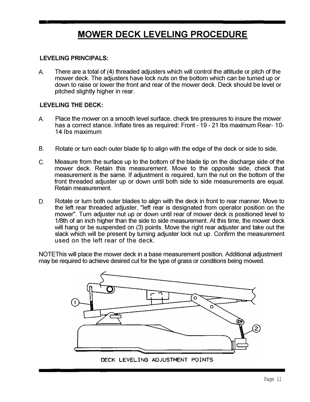 Dixon 5501 manual Mower Deck Leveling Procedure, Leveling Principals, Leveling The Deck 