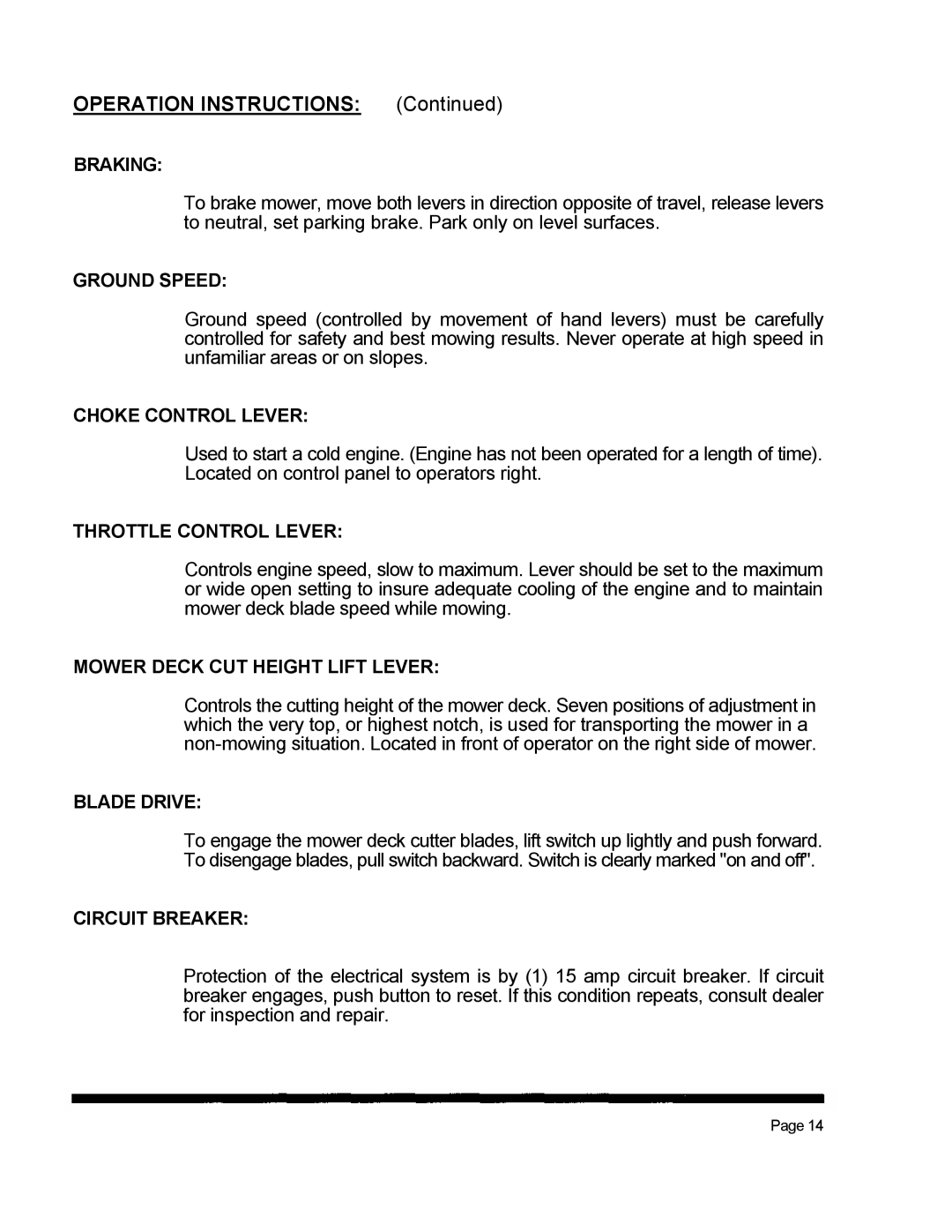 Dixon 560 manual Operation Instructions 