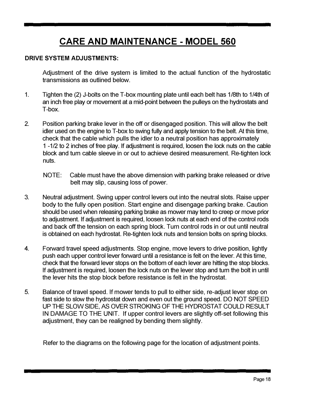 Dixon 560 manual Drive System Adjustments 