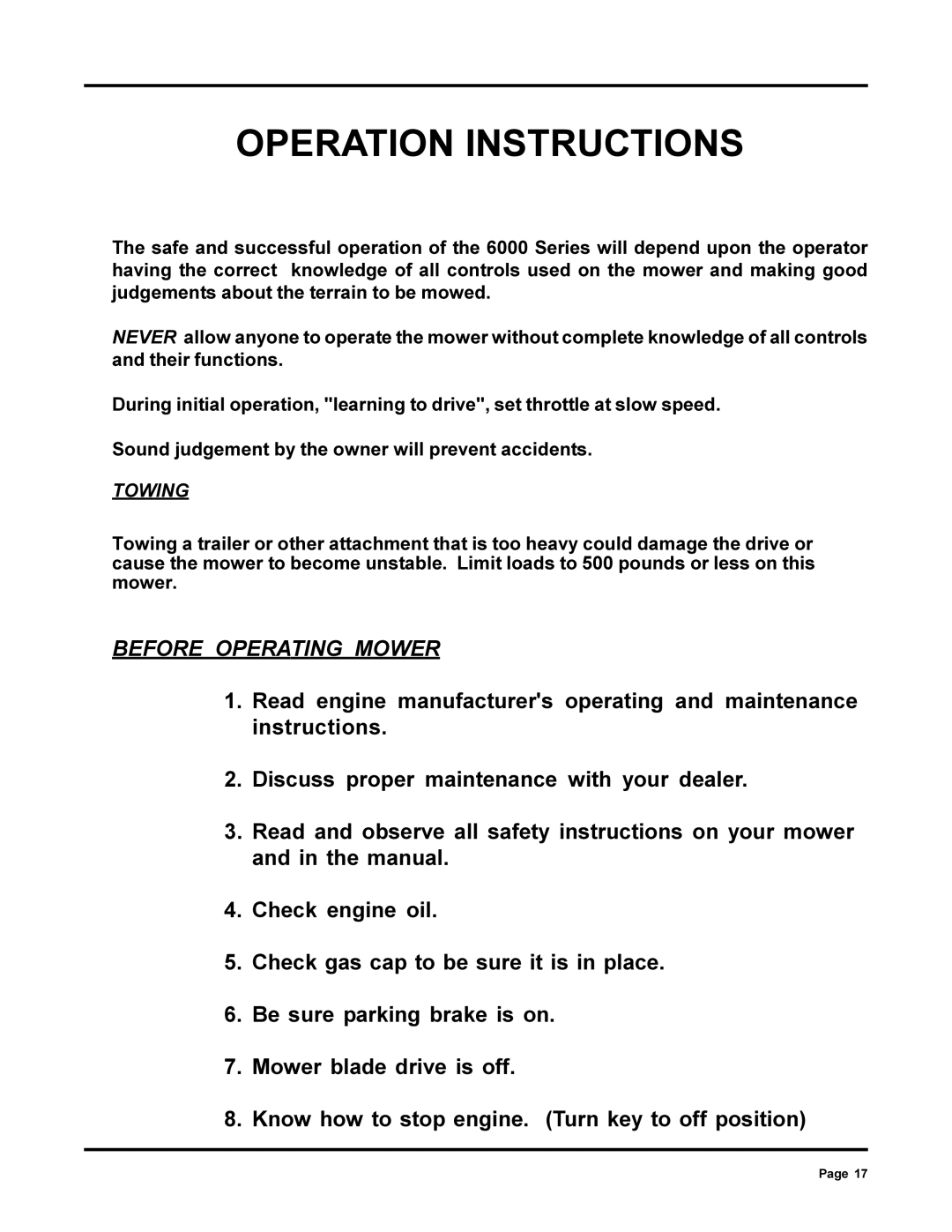 Dixon 6000 Series manual Operation Instructions, Towing 