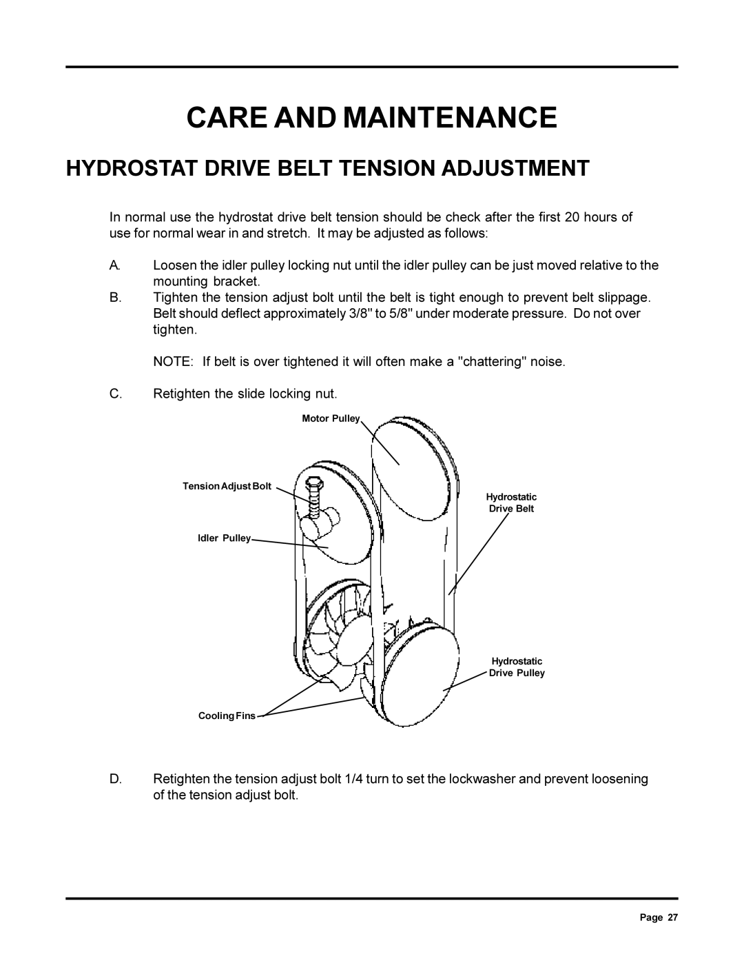 Dixon 6000 Series manual Hydrostat Drive Belt Tension Adjustment 