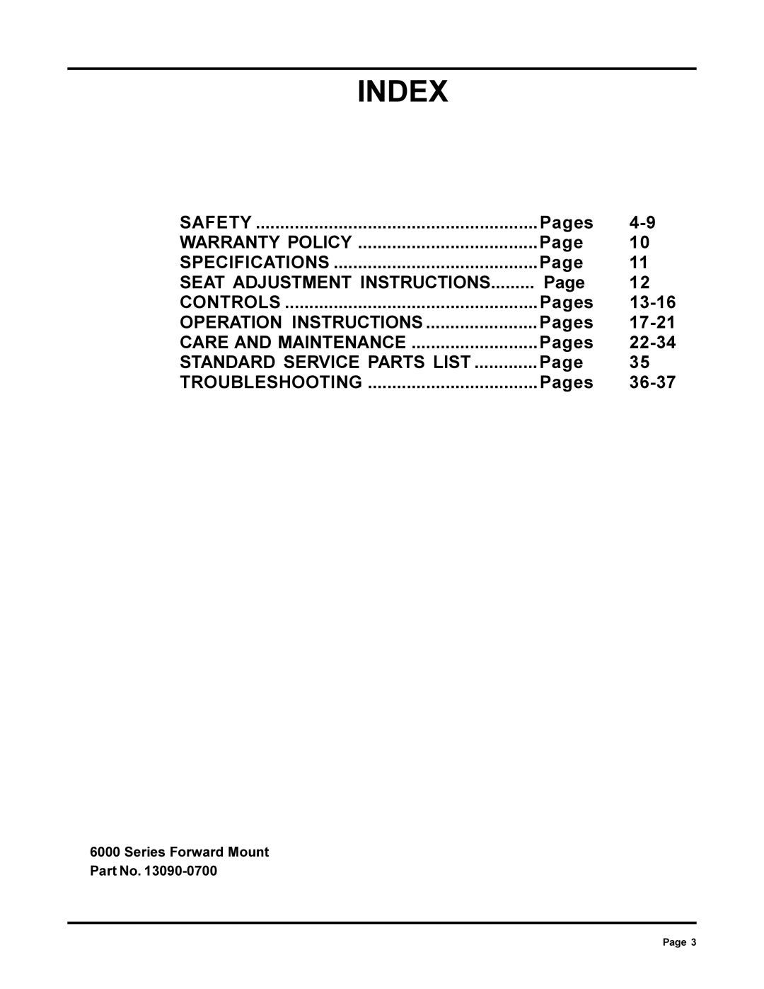 Dixon 6000 Series manual Index 