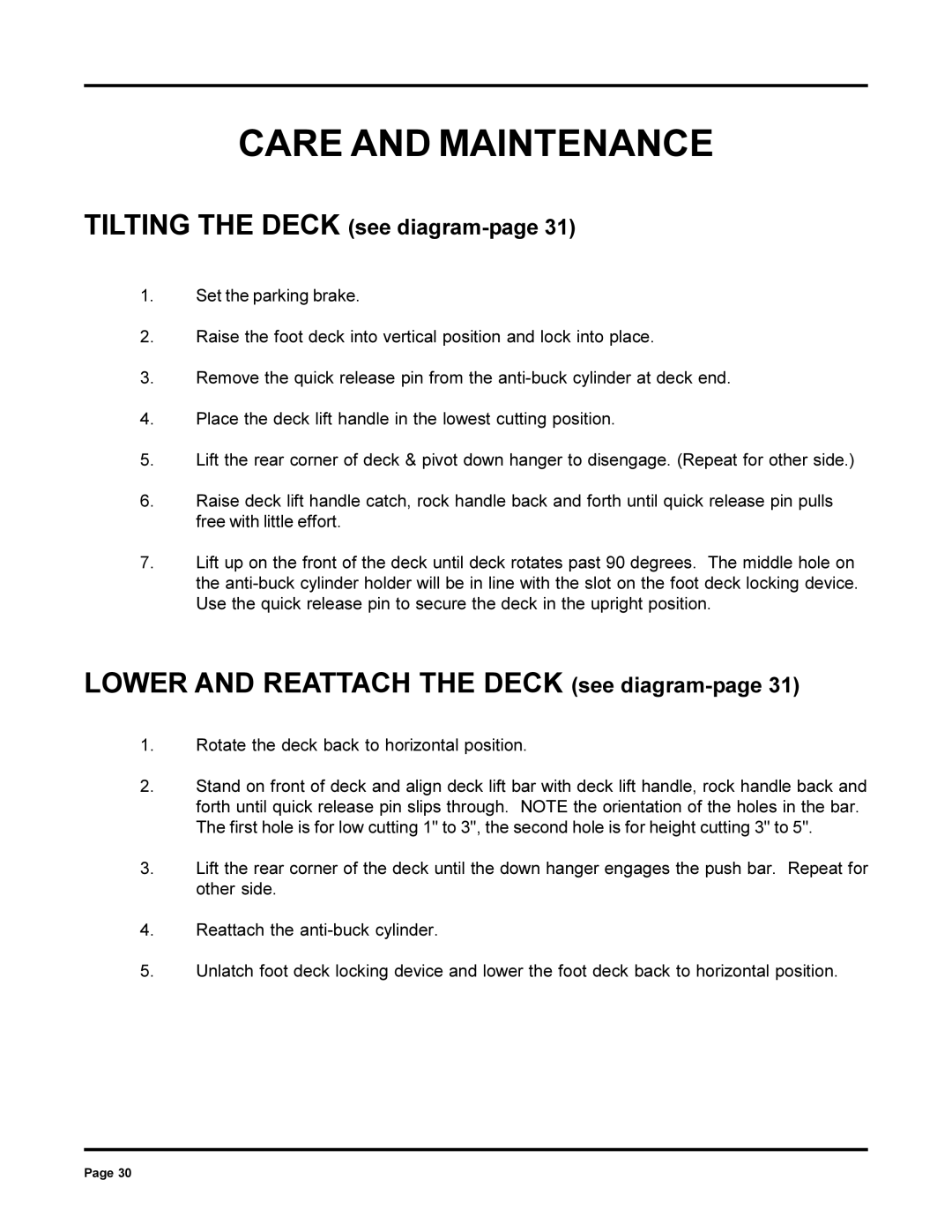 Dixon 6000 Series manual Lower and Reattach the Deck see diagram-page 