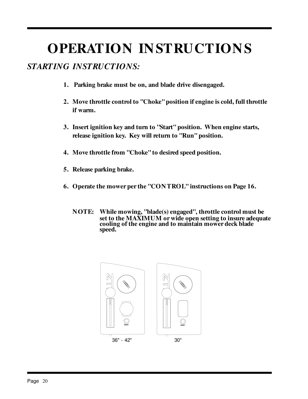 Dixon 6025 manual Starting Instructions 