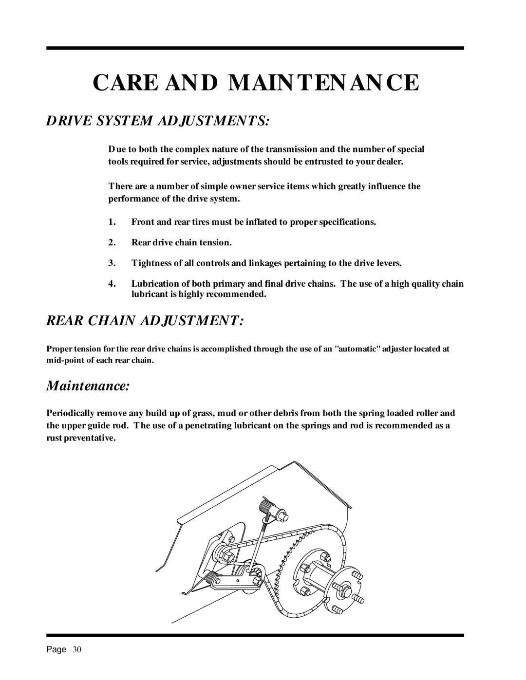 Dixon 6025 manual Drive System Adjustments, Rear Chain Adjustment 