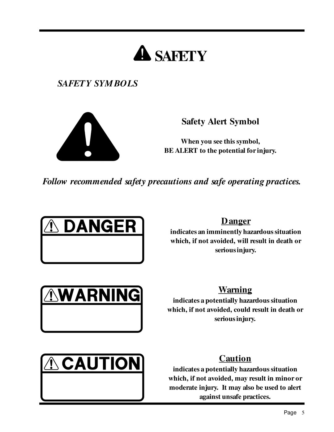 Dixon 6025 manual Safety Symbols 