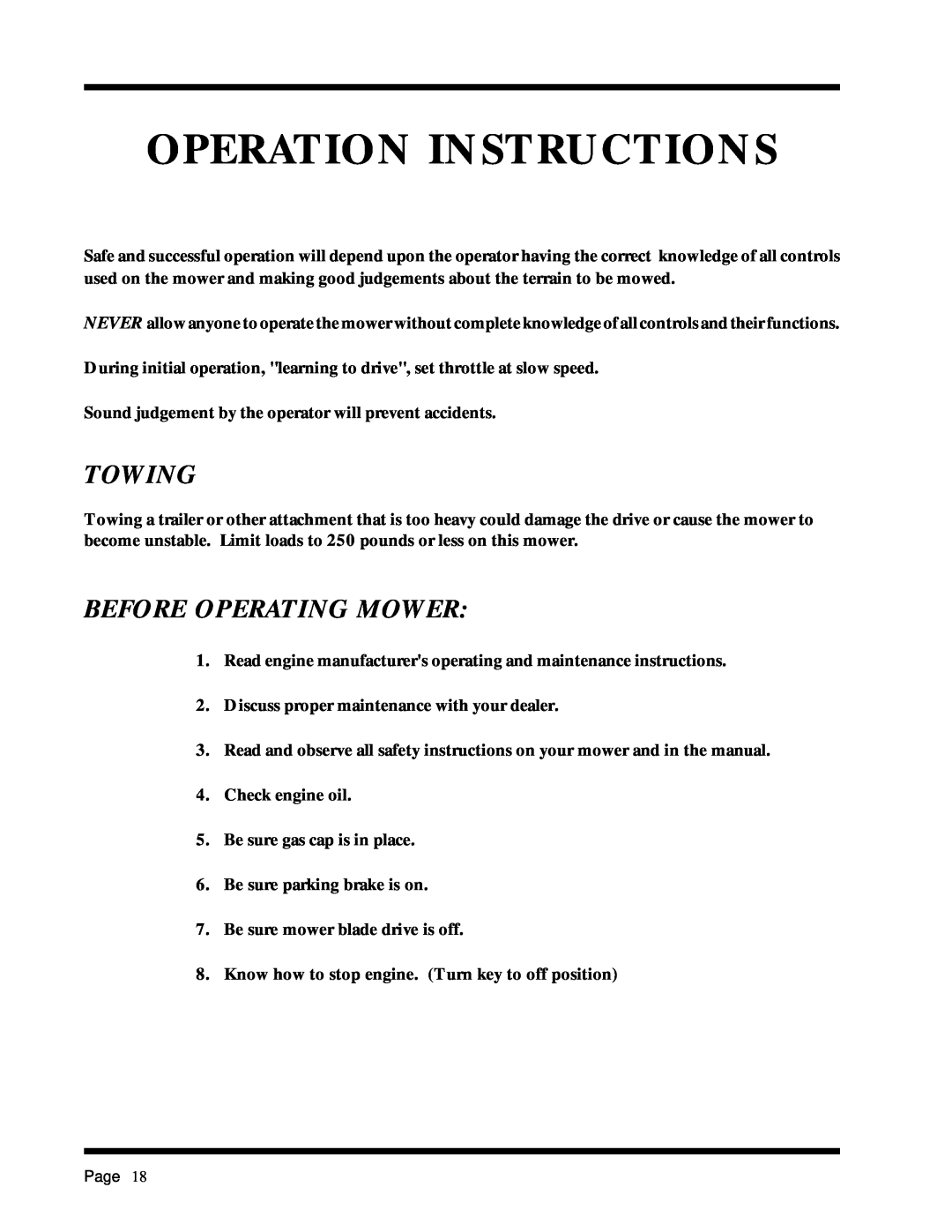 Dixon 6025 manual Operation Instructions, Towing, Before Operating Mower 