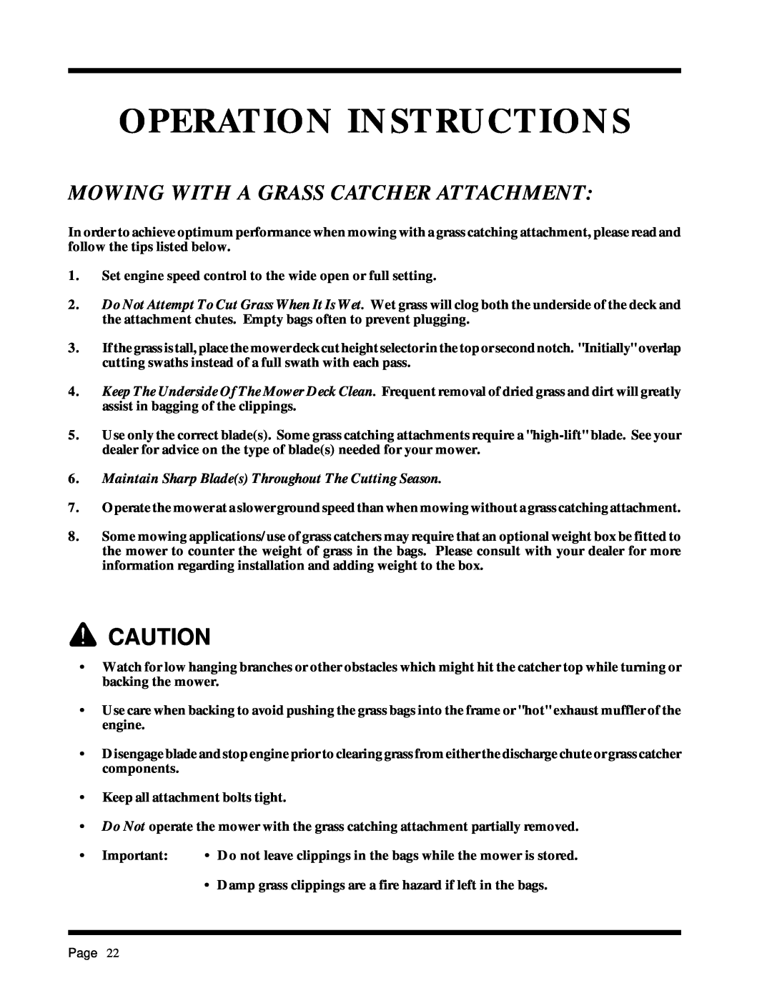 Dixon 6025 manual Mowing With A Grass Catcher Attachment, Operation Instructions 