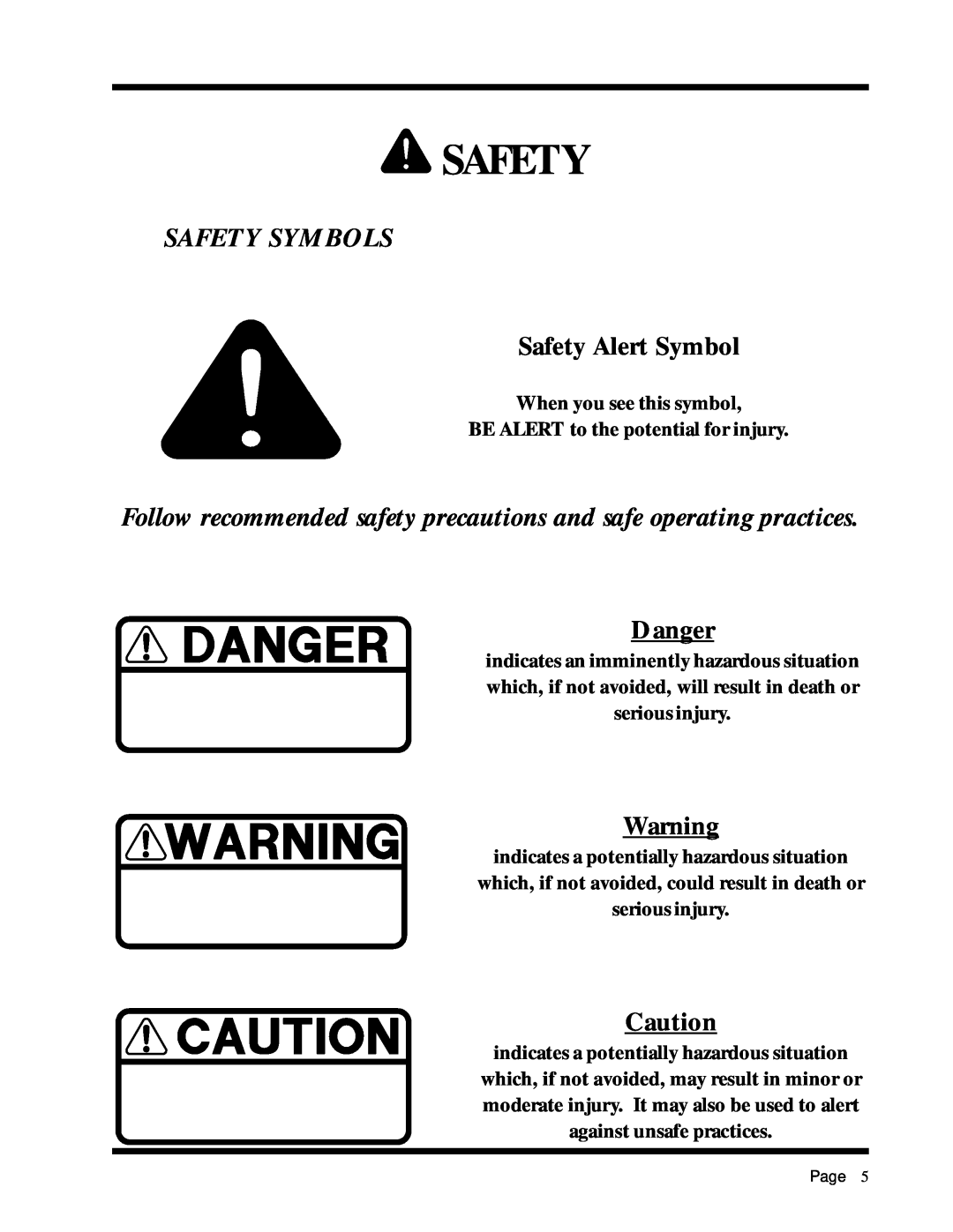 Dixon 6025 manual Safety Symbols, Safety Alert Symbol, Danger 