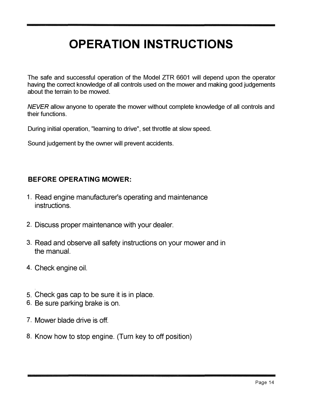 Dixon 6601 Series manual Operation Instructions 