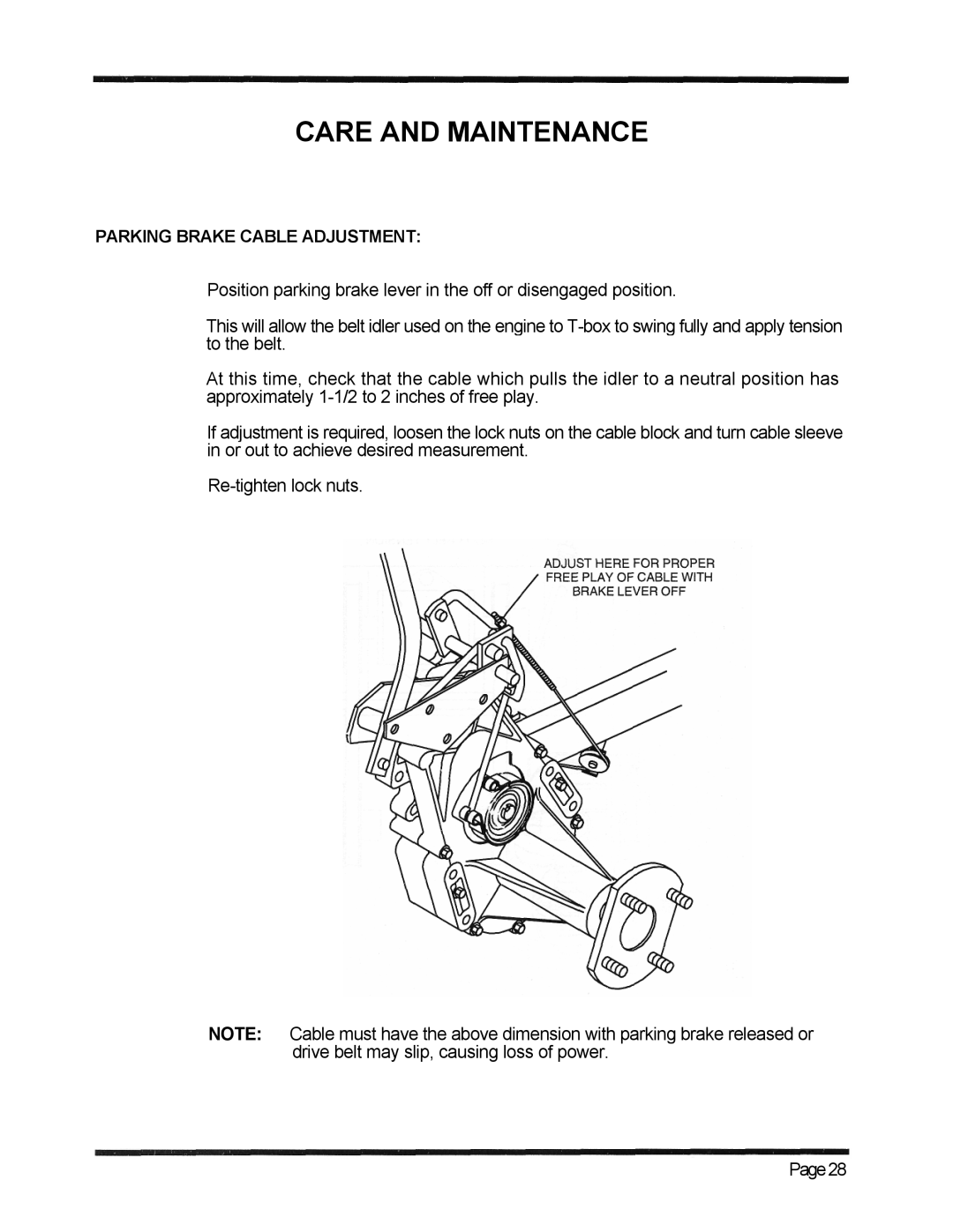 Dixon 6601 Series manual Parking Brake Cable Adjustment 