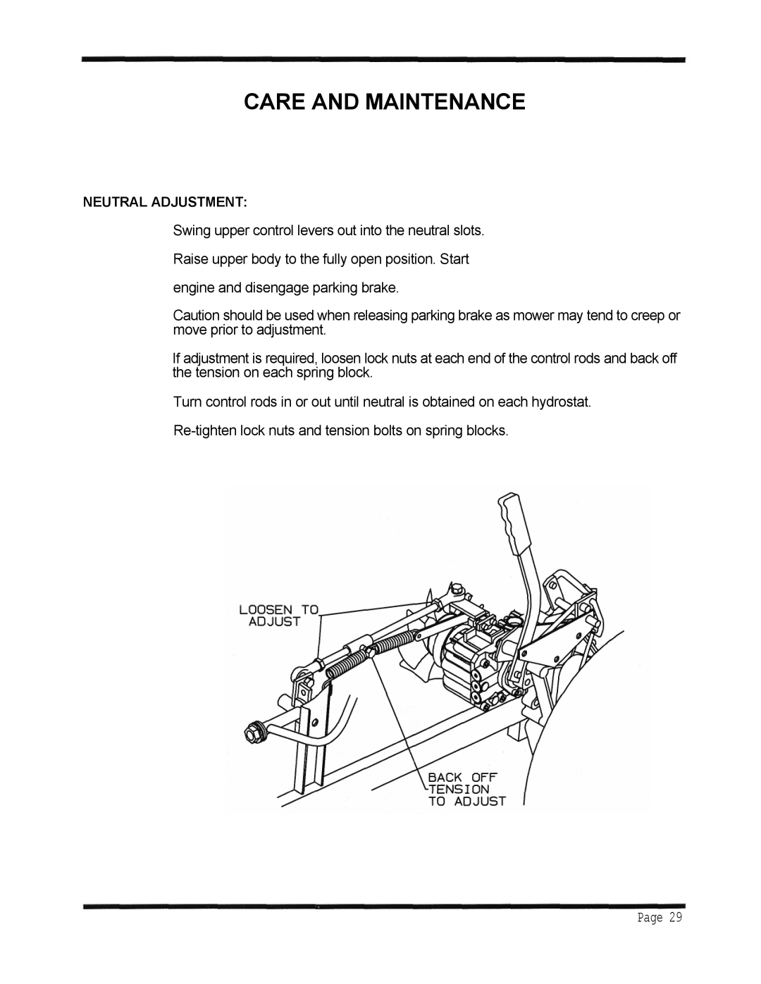 Dixon 6601 Series manual Neutral Adjustment 