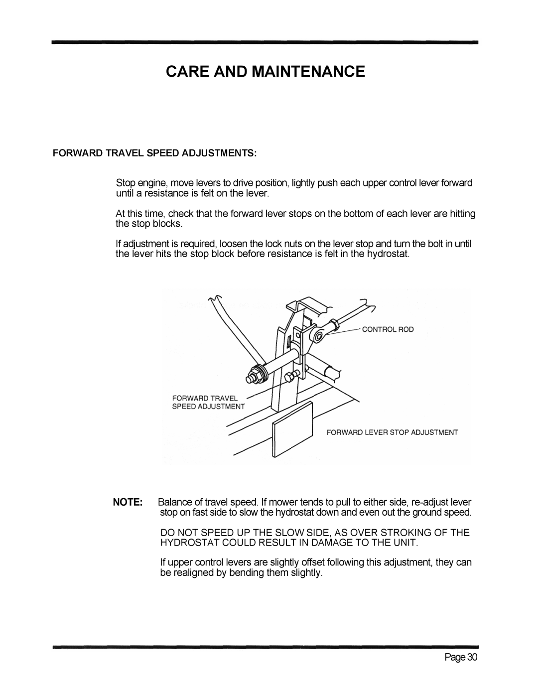 Dixon 6601 Series manual Forward Travel Speed Adjustments 