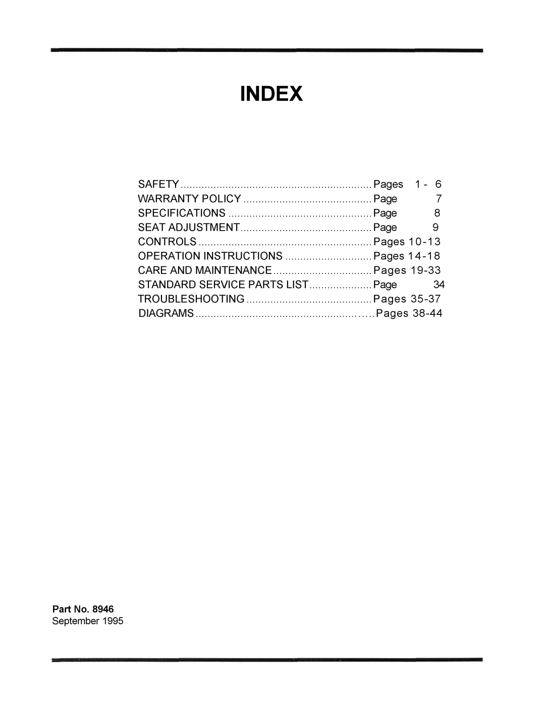 Dixon 6601 Series manual Index 