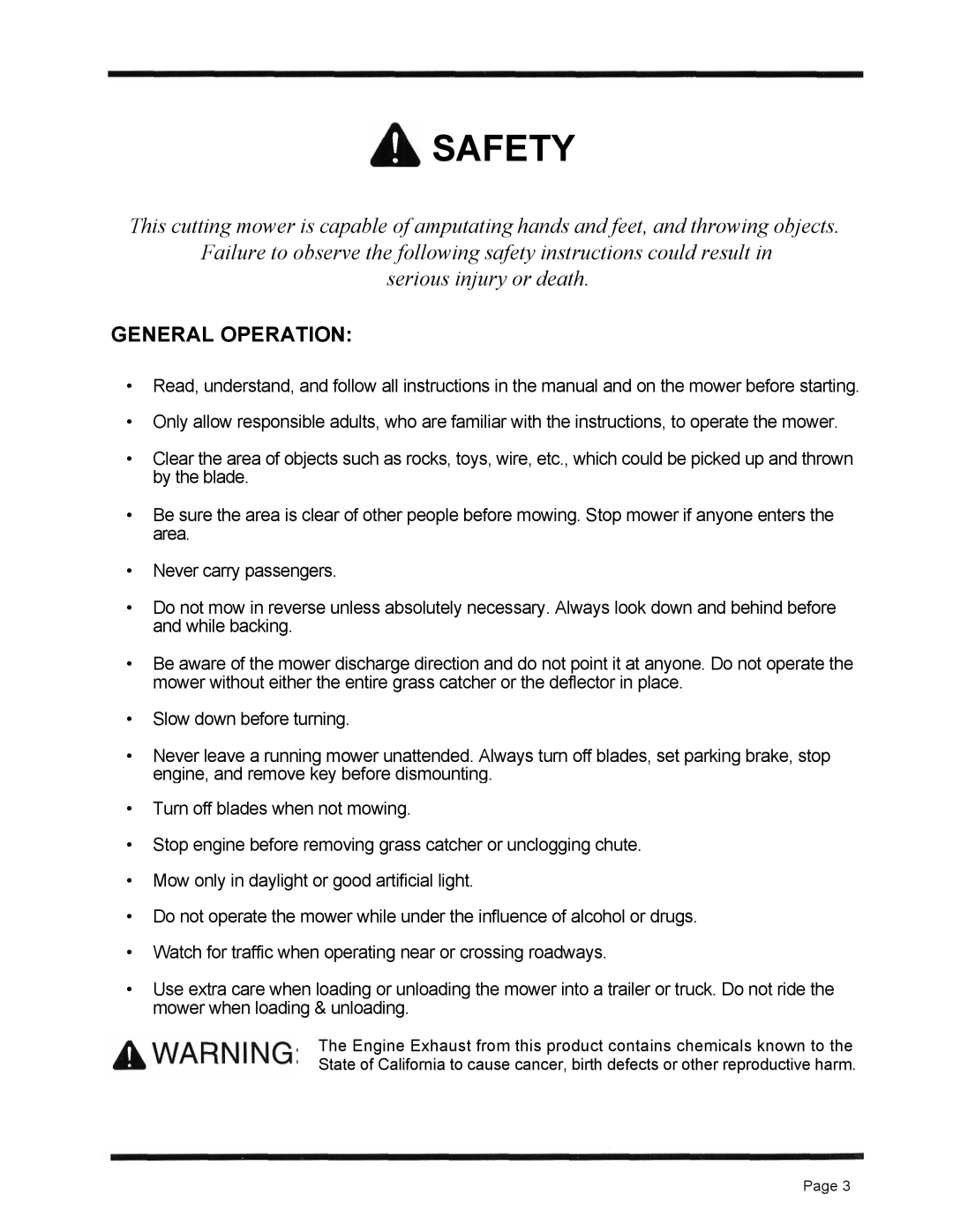 Dixon 6601 Series manual Safety, serious injury or death, General Operation 