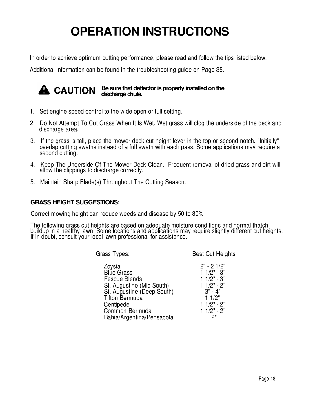 Dixon 6601 manual Grass Height Suggestions 