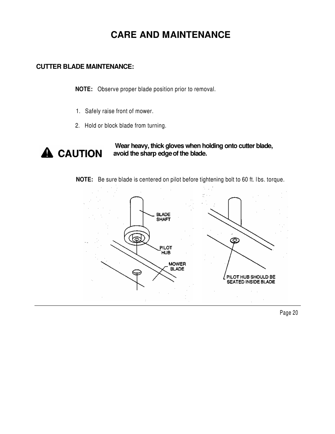 Dixon 6601 manual Care and Maintenance, Cutter Blade Maintenance 