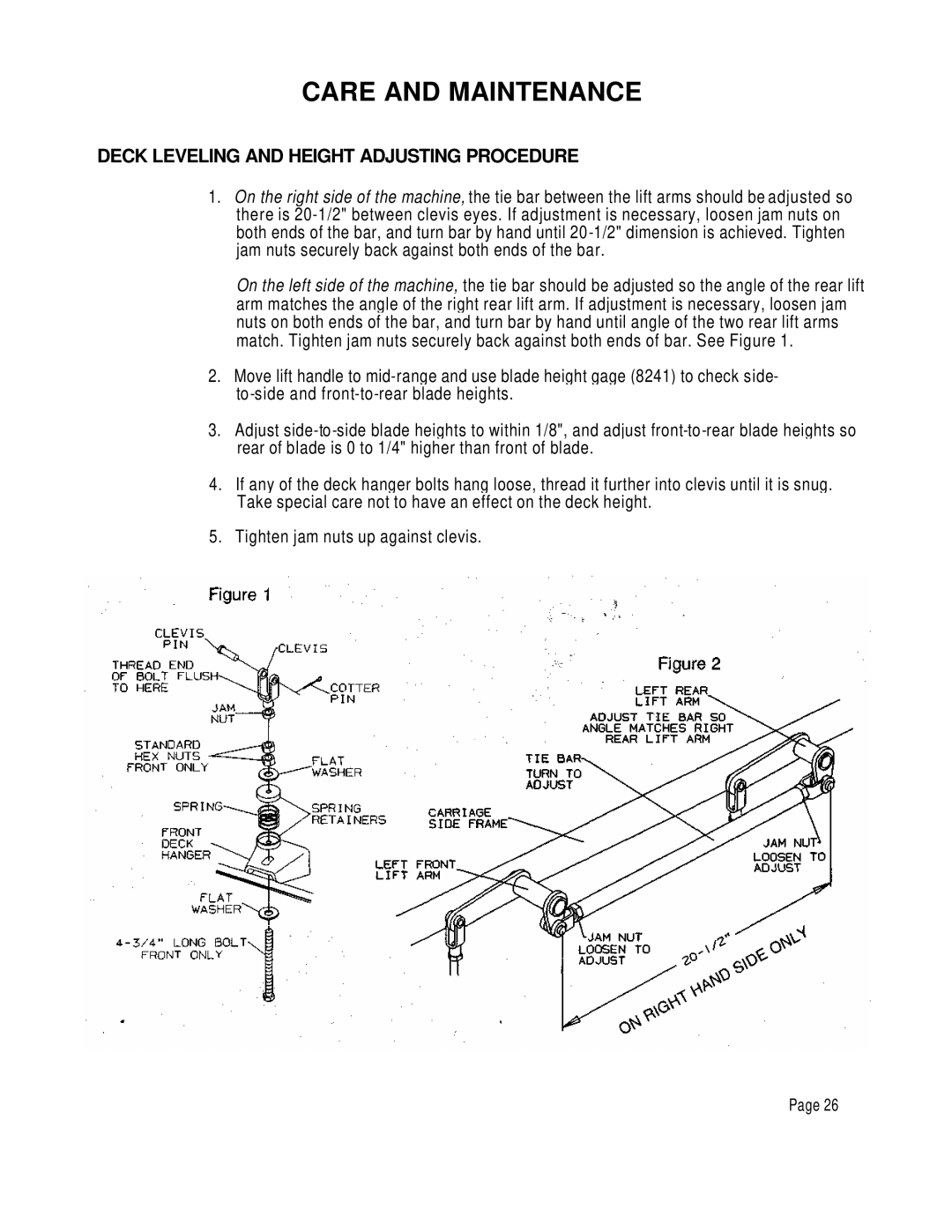 Dixon 6601 manual Deck Leveling and Height Adjusting Procedure 