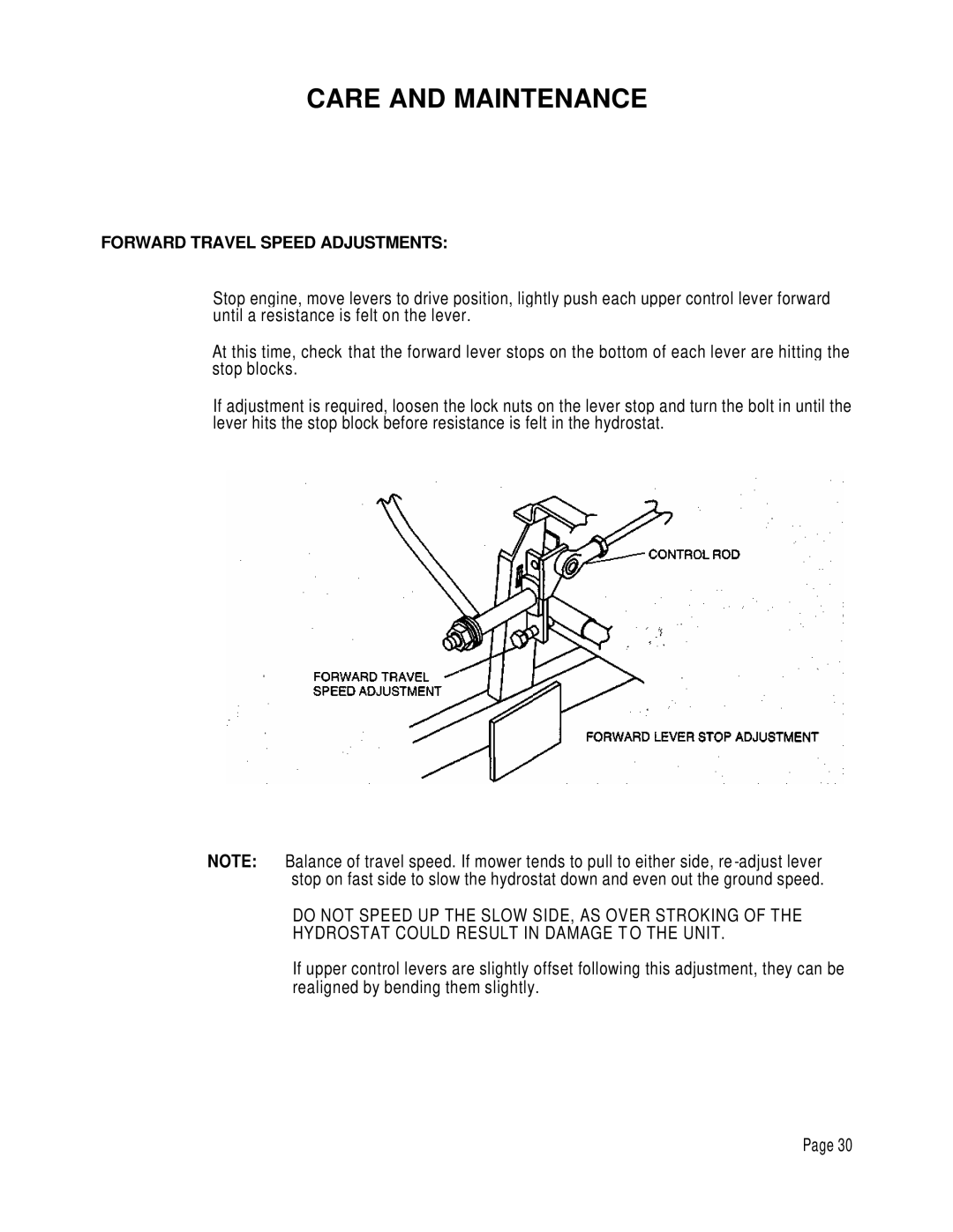 Dixon 6601 manual Forward Travel Speed Adjustments 