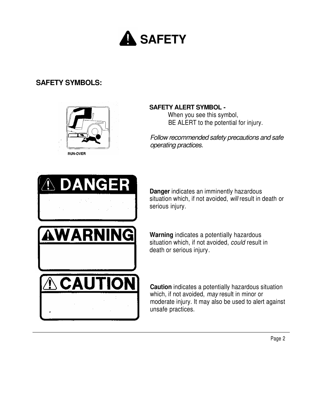 Dixon 6601 manual Safety Symbols, Safety Alert Symbol 