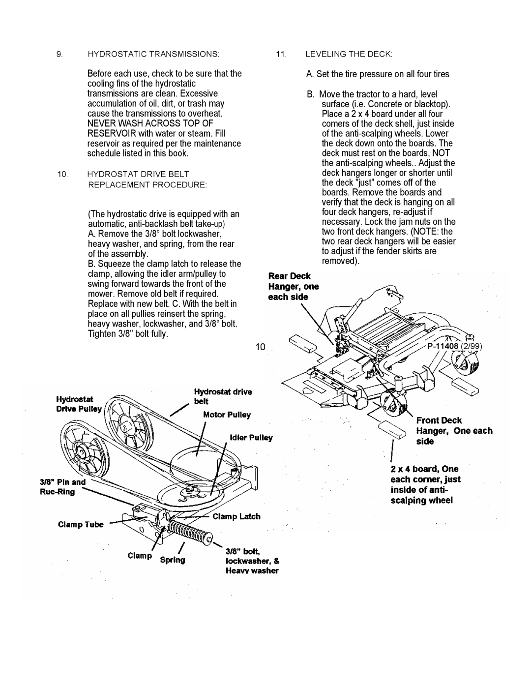 Dixon 700 Series manual Set the tire pressure on all four tires, Hydrostatic Transmissions, Leveling the Deck 