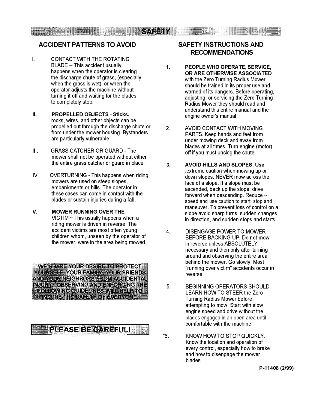 Dixon 700 Series manual Accident Patterns to Avoid, Safety Instructions Recommendations, Mower Running Over 