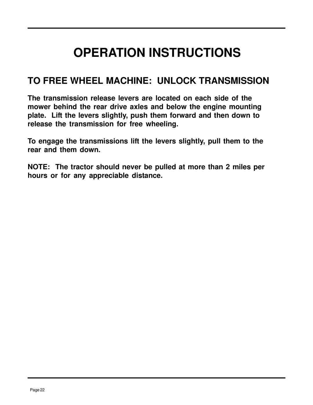 Dixon 7000 Series manual To Free Wheel Machine Unlock Transmission 