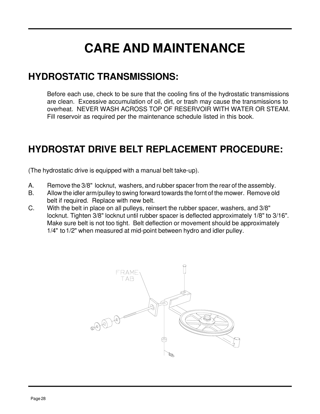 Dixon 7000 Series manual Hydrostatic Transmissions, Hydrostat Drive Belt Replacement Procedure 