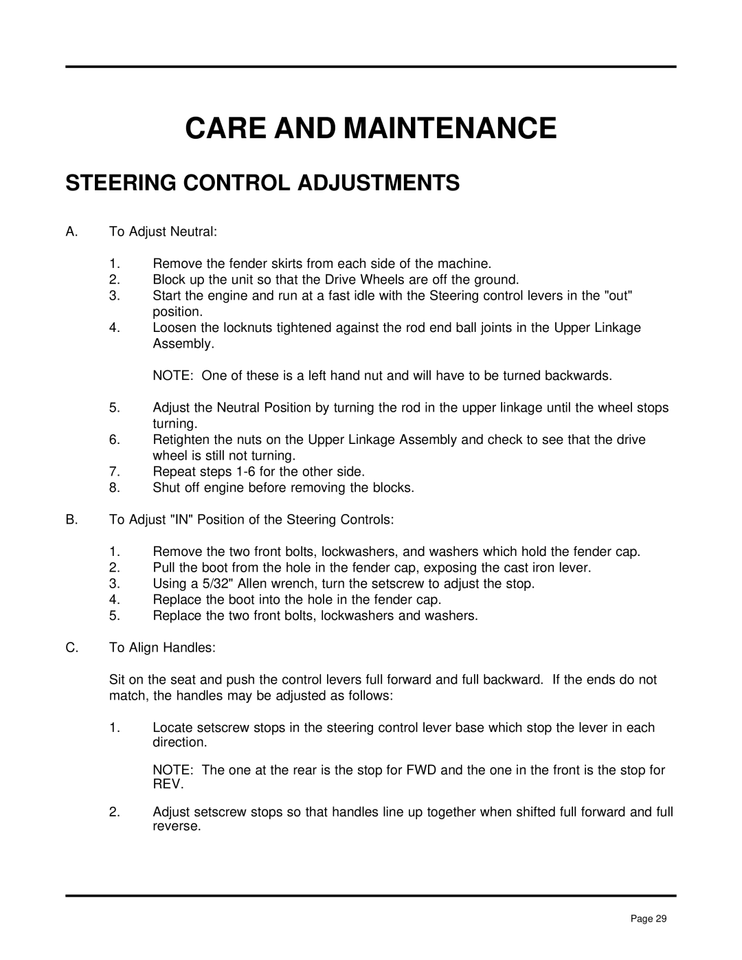 Dixon 7000 Series manual Steering Control Adjustments 