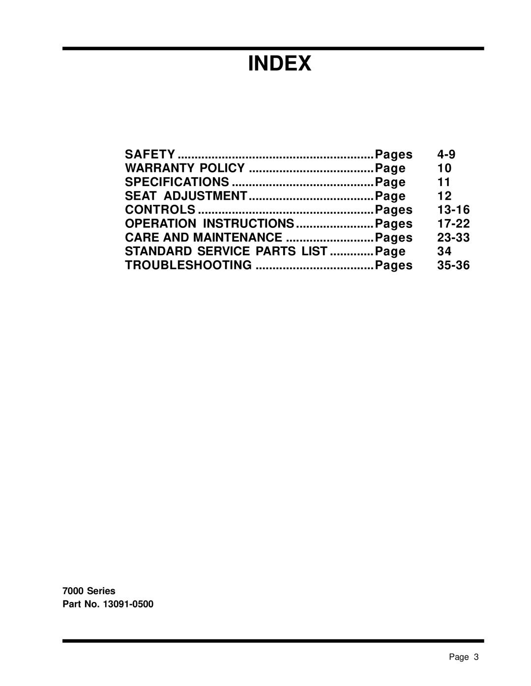 Dixon 7000 Series manual Index 