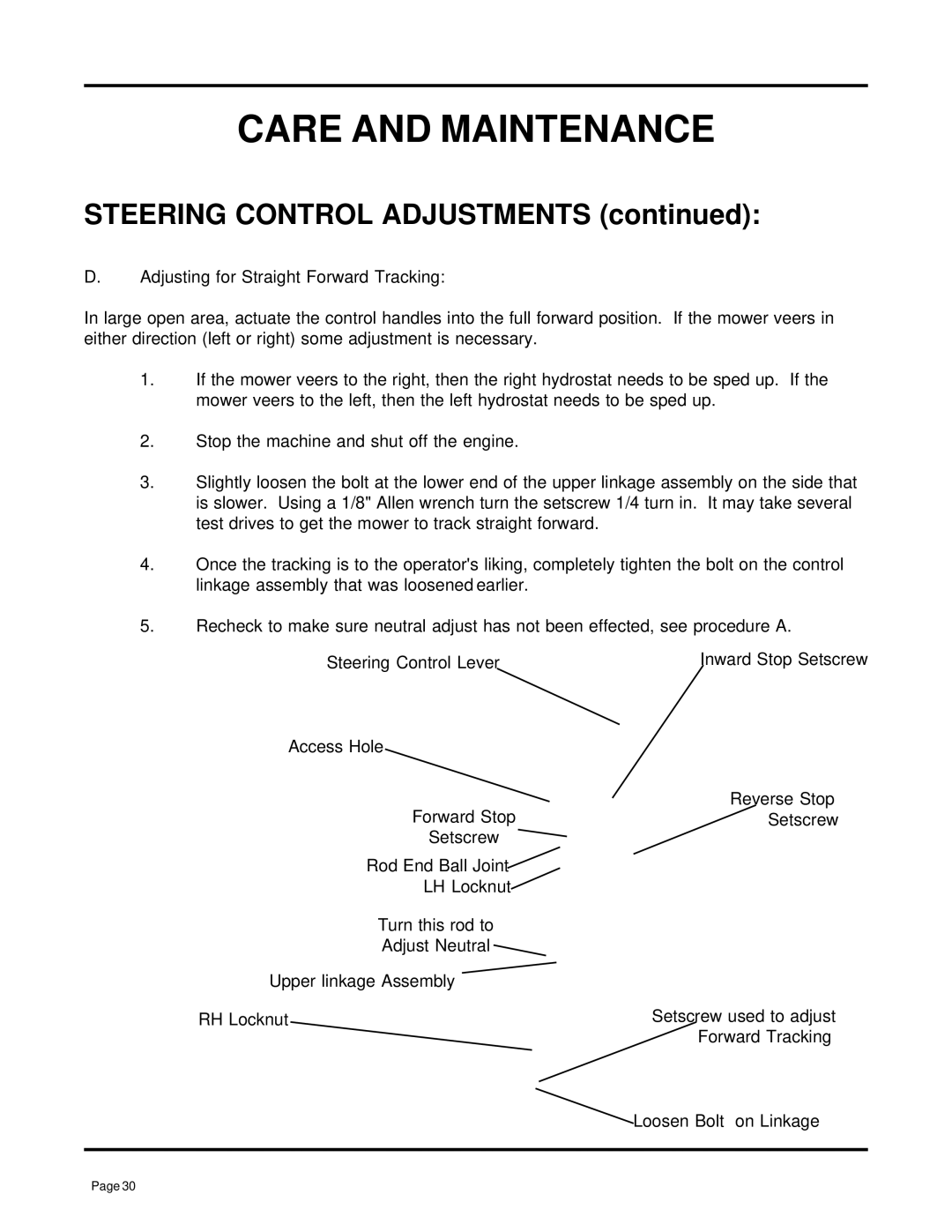 Dixon 7000 Series manual Steering Control Adjustments 