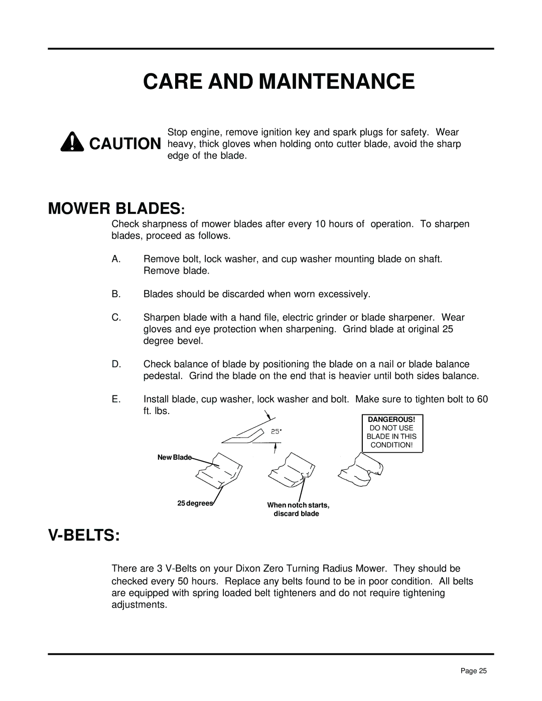 Dixon 7000 manual Mower Blades, Belts 