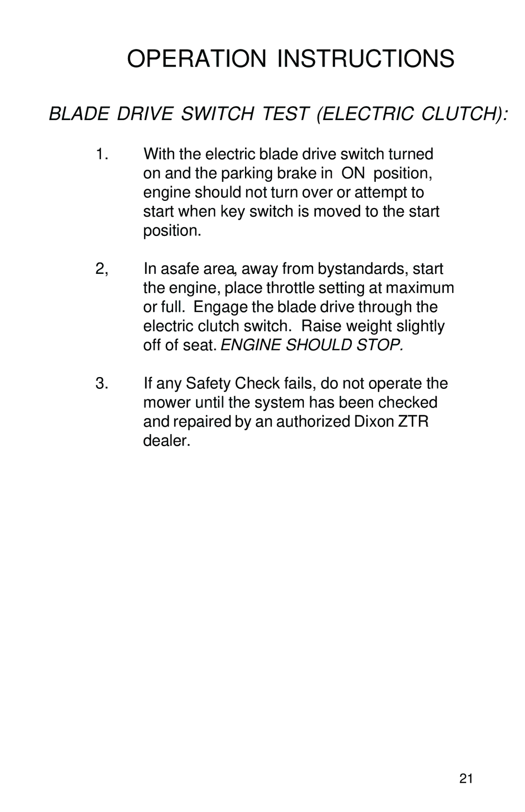 Dixon 7500 Series manual Blade Drive Switch Test Electric Clutch 
