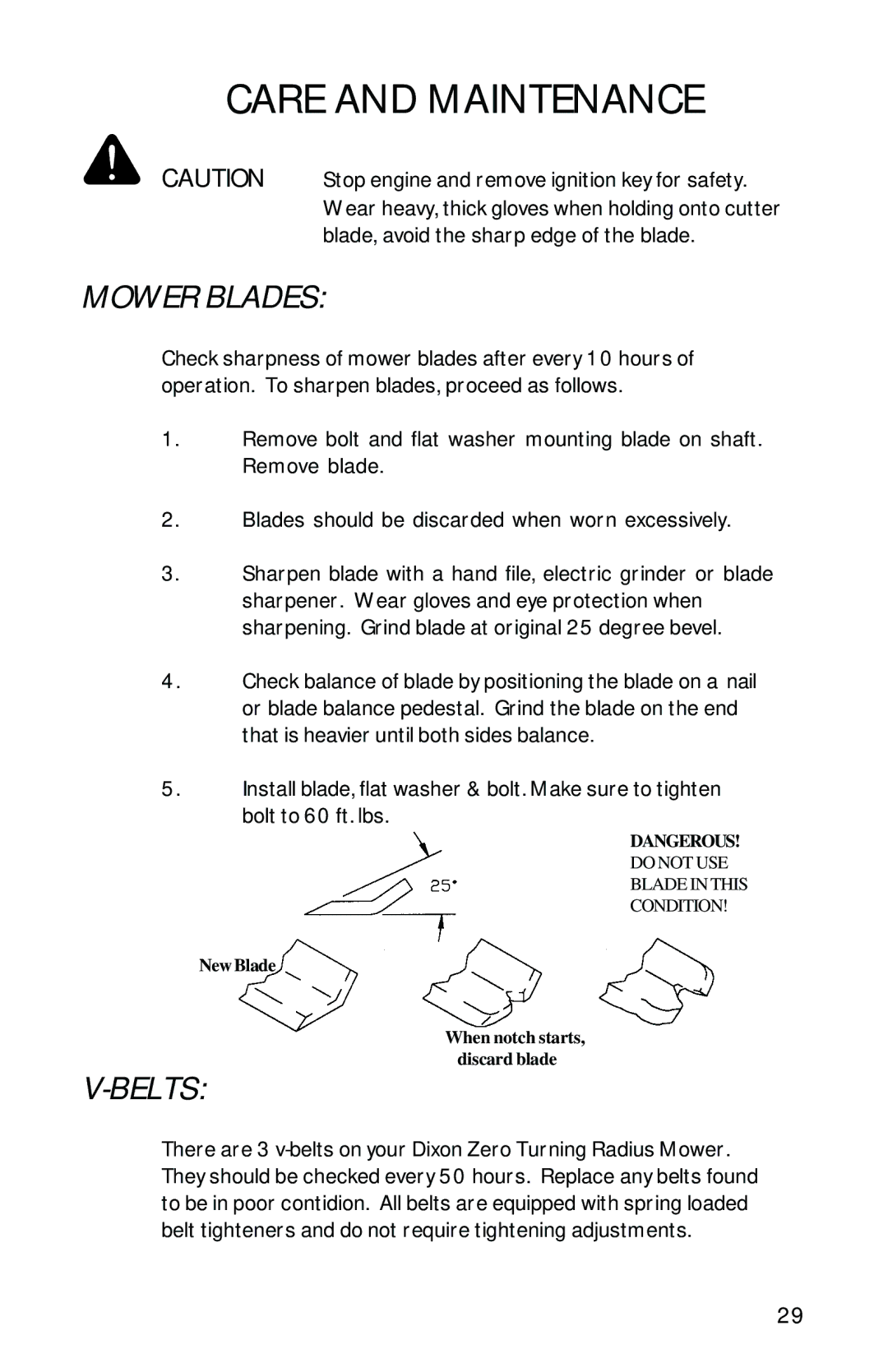 Dixon 7500 Series manual Mower Blades, Belts 