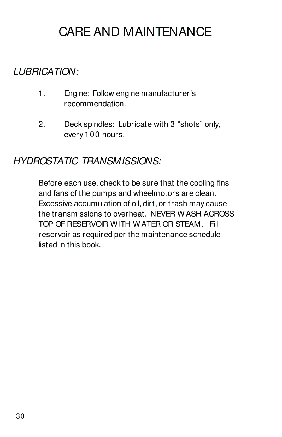 Dixon 7500 Series manual Lubrication, Hydrostatic Transmissions 