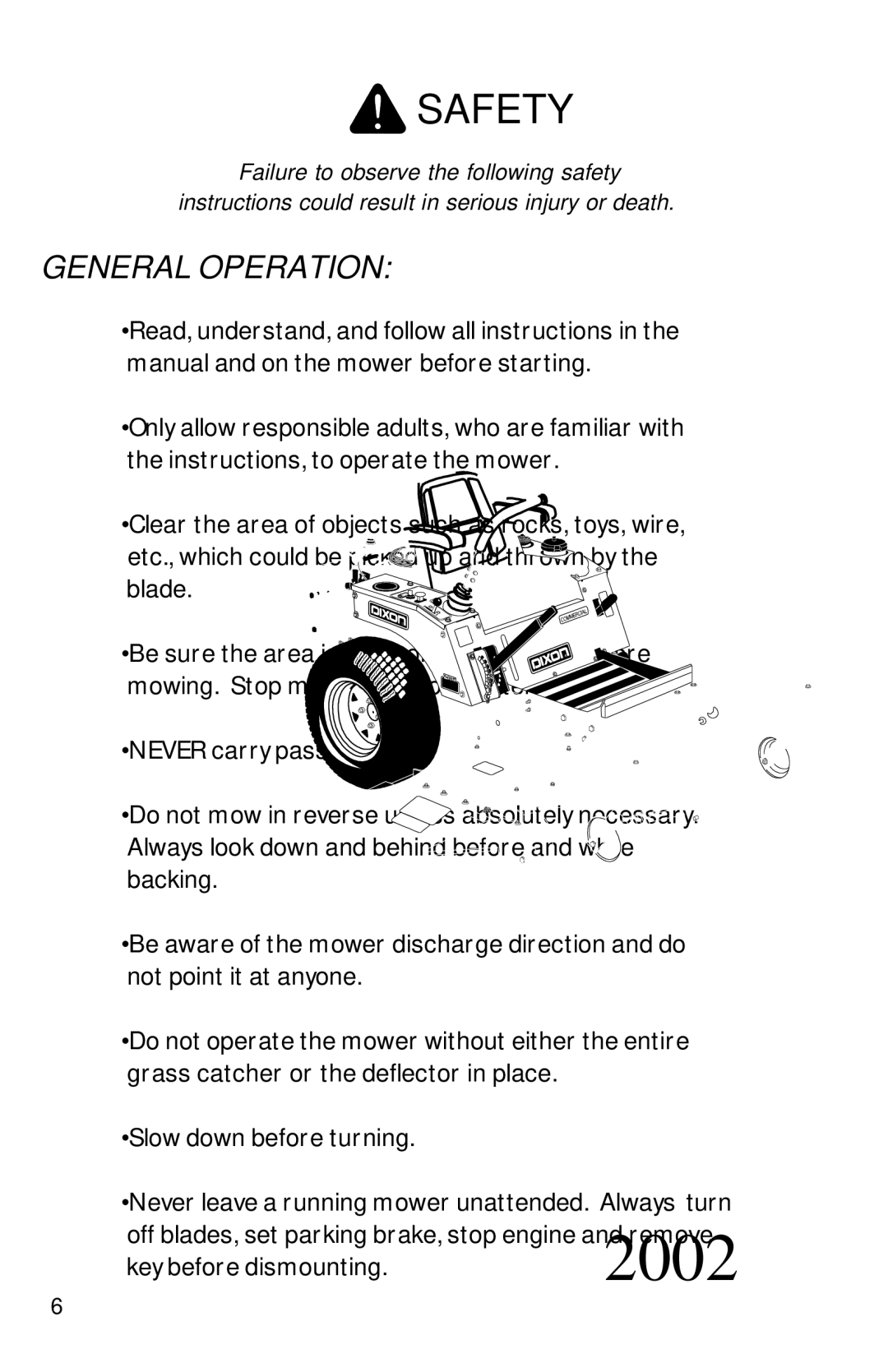 Dixon 7500 Series manual General Operation 