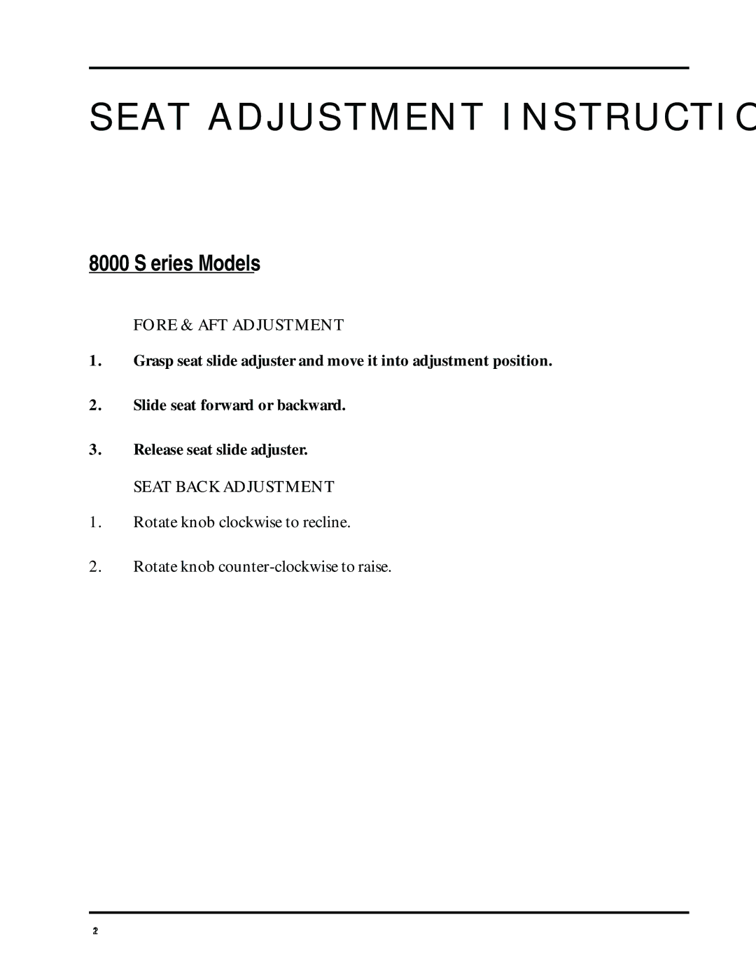 Dixon 8000 Series manual Seat Adjustment Instructions 